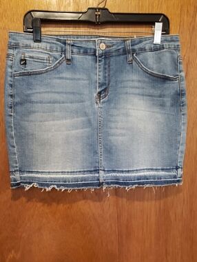 KanCan Light Blue Denim Frayed Hem Mini Skirt